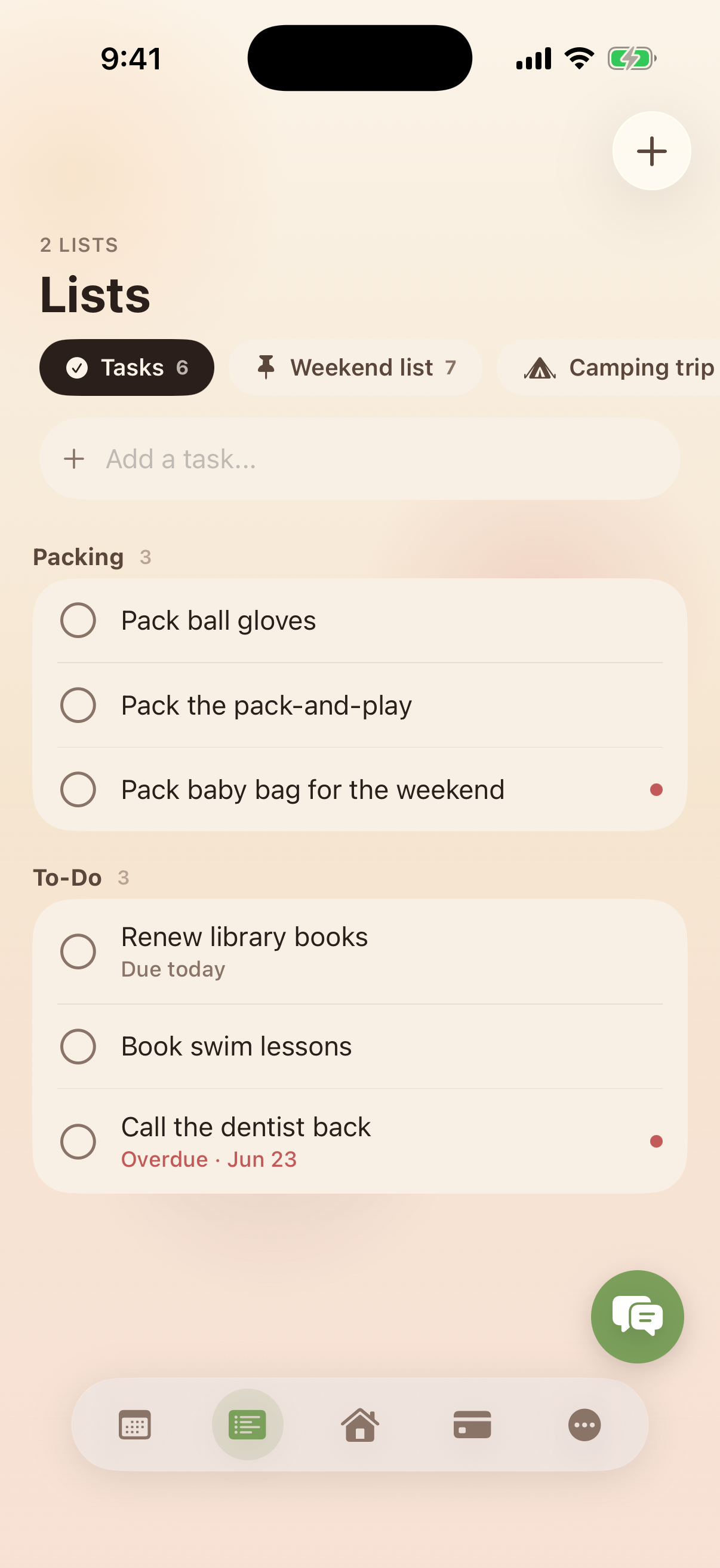Kinrows chores screen showing a child's tappable weekly chore grid